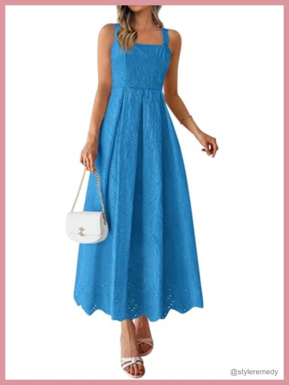 PRETTYGARDEN Womens Sleeveless Eyelet Maxi Dress A-Line Pockets Adjustable